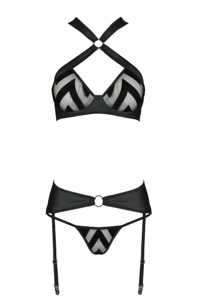 Passion Hima Exclusive Black Lingerie Set - Bra, Thong & Garter Belt