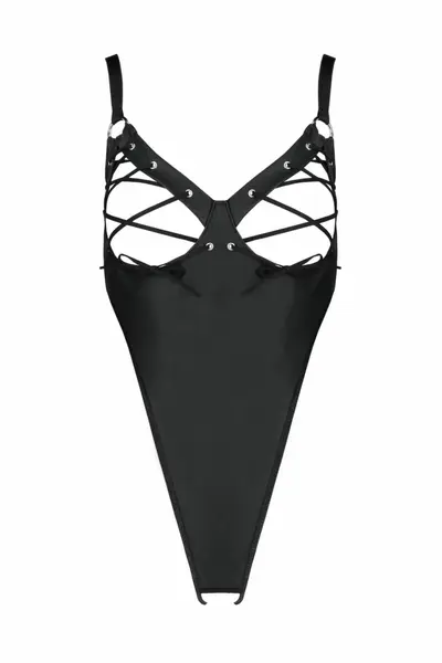 Lolitta Celine Bodysuit Black Adjustable Straps Imitation Leather