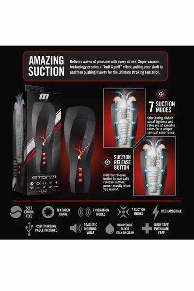 M For Men Storm White - Intimate Vibro Device with Suction System USB