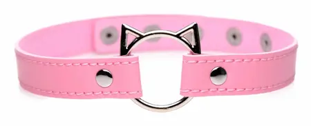 Kinky Kitty Slim Adjustable Choker Pink Vegan Leather Cat Ring
