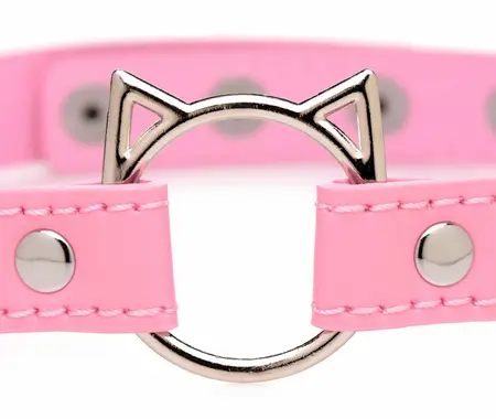 Kinky Kitty Slim Adjustable Choker Pink Vegan Leather Cat Ring