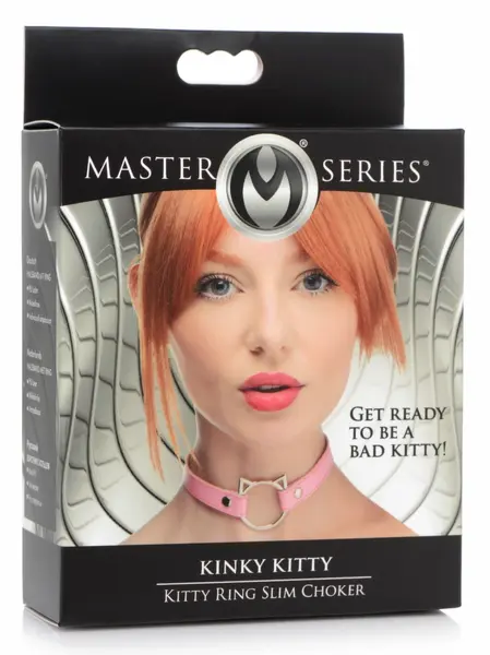 Kinky Kitty Slim Adjustable Choker Pink Vegan Leather Cat Ring
