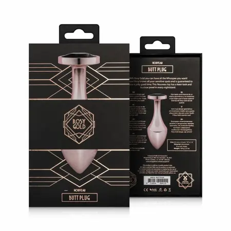 Rosy Gold Nouveau geometrijski analni čep sa crnim kristalom
