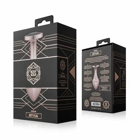 Rosy Gold Nouveau geometrijski analni čep sa crnim kristalom