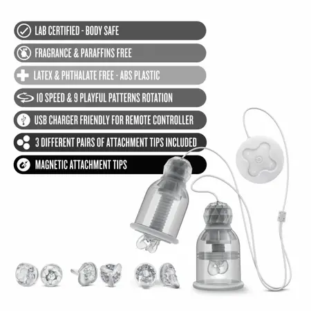 Blush Temptasia Titillator rotirajući i vibrirajući set za negu bradavica sa USB punjenjem
