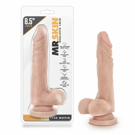 Dr. Skin Stud Muffin 8.5 inča intimni model sa vakuum postoljem u bež boji