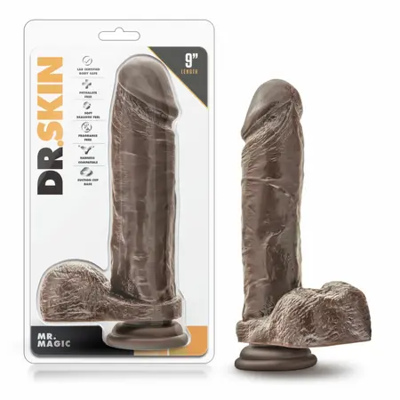 Blush Dr. Skin Mr. Magic realistični dildo od 23 cm sa vakuumskim postoljem u boji čokolade