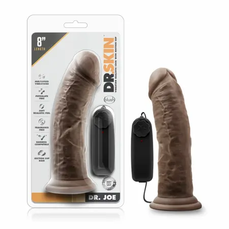 Dr. Skin Dr. Joe vibrirajući intimni model od 8 inča sa vakuumskom čašom, čokoladni