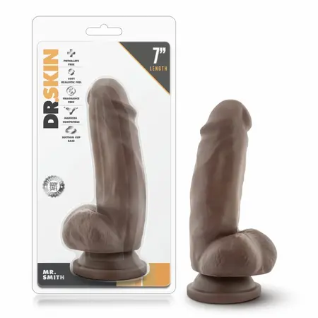 Dr. Skin Mr. Smith intimni model od 7 inča u boji čokolade sa vakuumskim postoljem