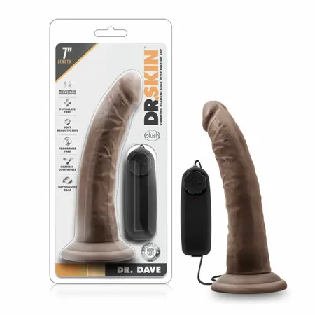 Blush Dr. Skin Dr. Dave vibrirajući model sa vakuum postoljem čokoladni 18cm