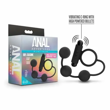 Blush Anal Adventures Platinum Silicone Beads with Vibrating Ring Set