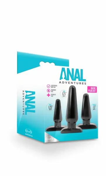 Blush Novelties Anal Adventures Basic Plug Kit set od 3 analna čepa crni, različite veličine