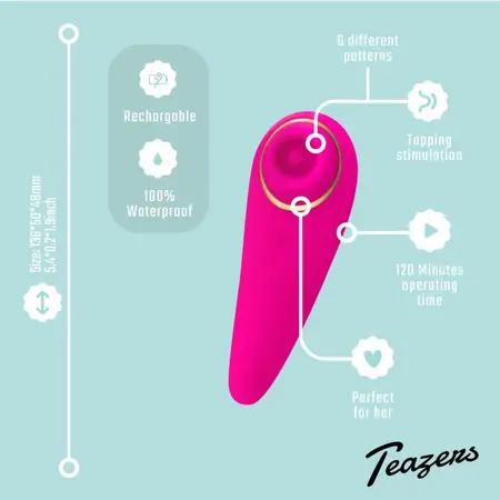 Teazers Tapping intimni stimulator, 6 modova, vodootporan, USB, 24mm, roze