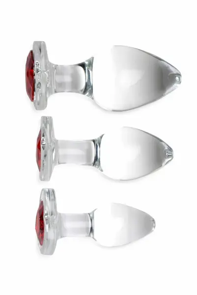 Glas Red Heart Gem Glass Plug Set - 3 Sizes, Decorative Base