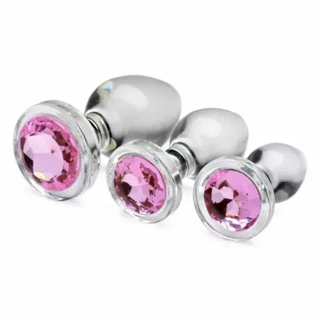 Glas Pink Gem Glass Intimate Plug Set 3 Sizes - Ergonomic & Hygienic