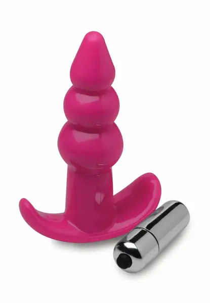 Bubbly Vibrating Plug with Ribbed Texture - Waterproof, Flexible, Black