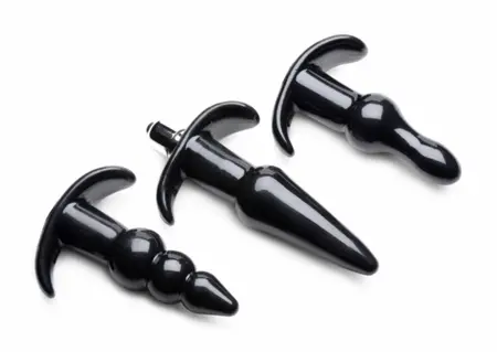XR Brands Thrill Trio Black Multi-Shape Anal Plug Set with Vibration