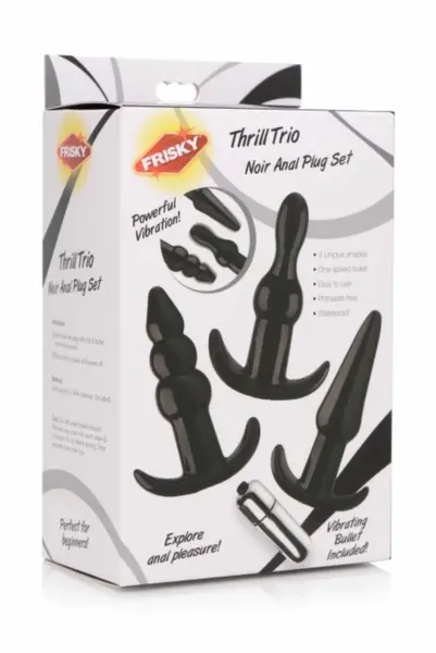 XR Brands Thrill Trio Black Multi-Shape Anal Plug Set with Vibration