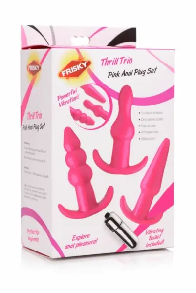 XR Brands Thrill Trio set od 3 vibrirajuća analna čepa roze vodootporni