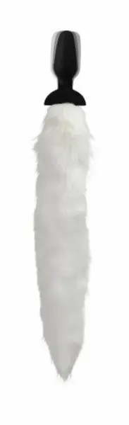 XR Brands Tailz Vibrating Plug with White Faux Fox Tail, Silicone, Remote