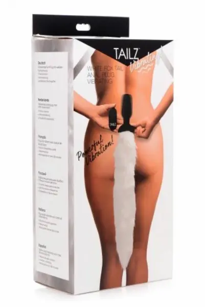 XR Brands Tailz Vibrating Plug with White Faux Fox Tail, Silicone, Remote