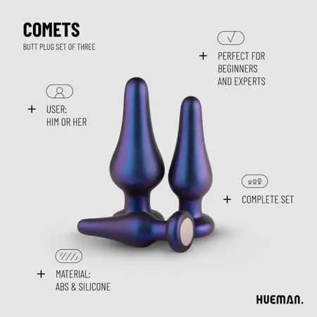Hueman Comets set silikonskih analnih plagova za trening 3 veličine crni