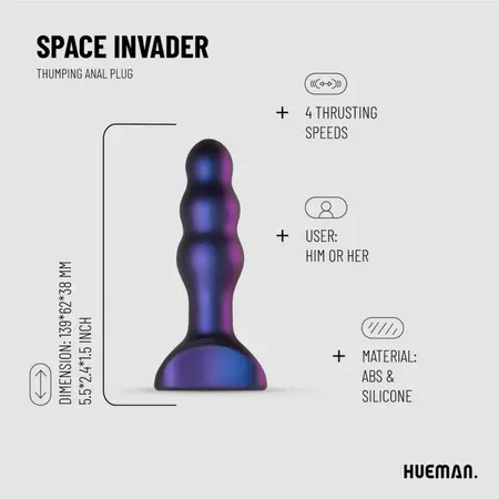 Hueman Space Invader vibrirajući i potiskujući silikonski čep, 4 režima rada, vodootporan