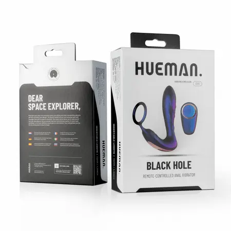 Hueman Black Hole analni vibrator i potporni prsten, 10 modova, silikon