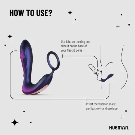 Hueman Black Hole analni vibrator i potporni prsten, 10 modova, silikon