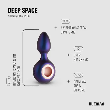 Hueman Deep Space vibrirajući silikonski čep sa 10 modova crni