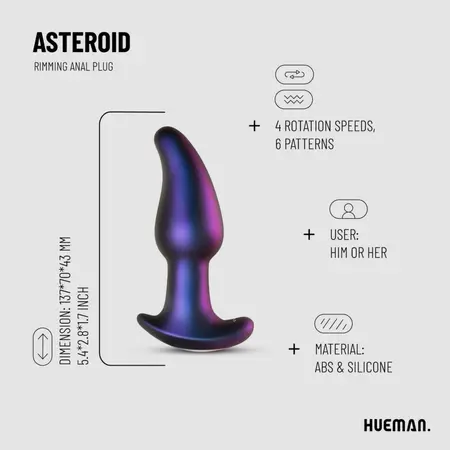 Hueman Asteroid rotirajući analni čep sa daljinskim upravljačem ljubičasti silikon