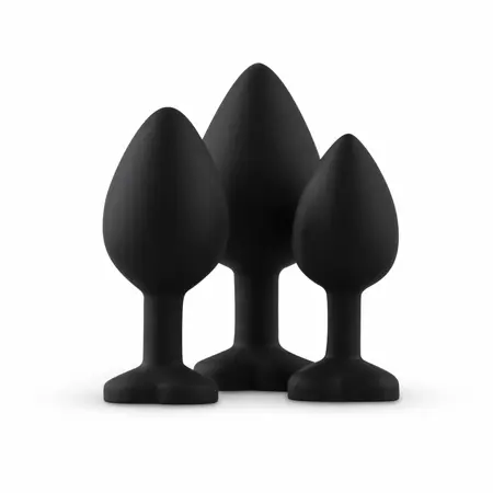 EasyToys set od 3 silikonska analna čepa sa ukrasnim kristalom u obliku srca, crni