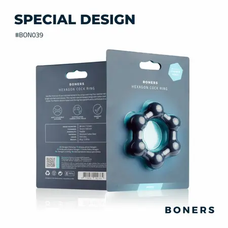 Boners Hexagon silikonski prsten sa integrisanim čeličnim elementima, crni