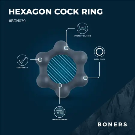 Boners Hexagon silikonski prsten sa integrisanim čeličnim elementima, crni