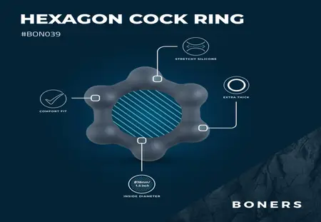Boners Hexagon silikonski prsten sa integrisanim čeličnim elementima, crni
