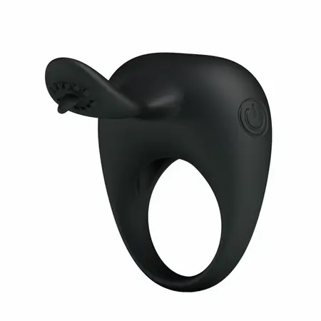 Pretty Love Vibrating Intimate Ring with Stimulating Tongue - Silicone, Black