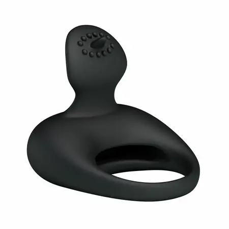Pretty Love Vibrating Intimate Ring with Stimulating Tongue - Silicone, Black