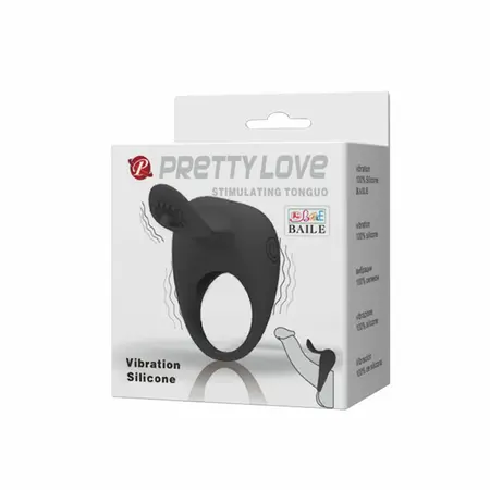 Pretty Love Vibrating Intimate Ring with Stimulating Tongue - Silicone, Black