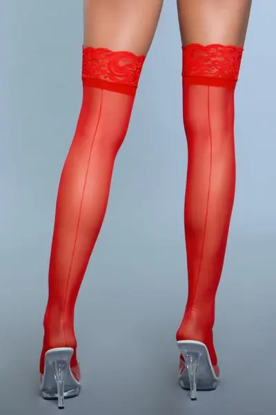 Keep A Secret Elegant Thigh High Stockings Red with Lace Top