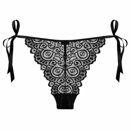 Underneath Luna Lace Panties with Adjustable Ribbon Sides Black