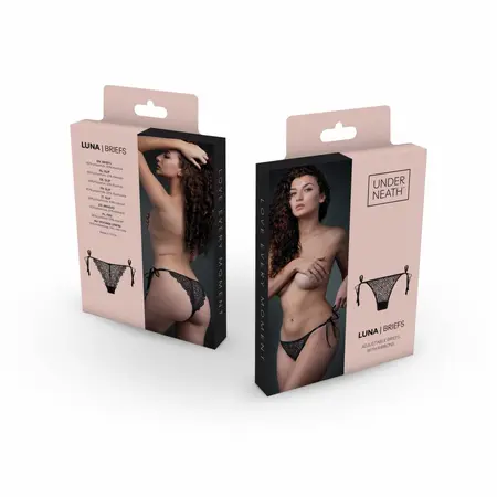 Underneath Luna Lace Panties with Adjustable Ribbon Sides Black