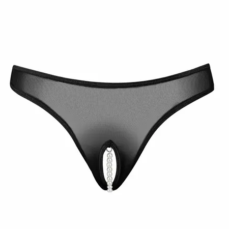 Underneath Jade Open Design Sheer Thong with Decorative Pearl Chain
