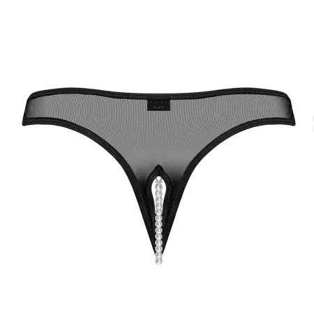 Underneath Jade Open Design Sheer Thong with Decorative Pearl Chain