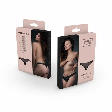 Underneath Jade Open Design Sheer Thong with Decorative Pearl Chain