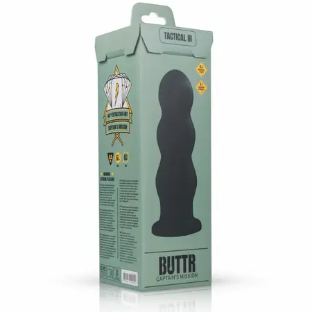 BUTTR Tactical III Veliki rebrasti intimni plug sa ravnom vakuum bazom Crni