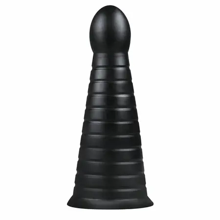 BUTTR Devil Dog silikonski rebrasti analni čep XXL crni