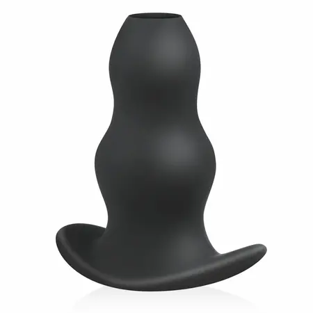 BUTTR Foxhole Silicone Hollow Plug - Large, Anatomical Design, Black