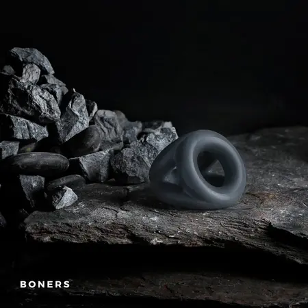 Boners Open Cocksling sistem sa tri silikonska potporna prstena, crna