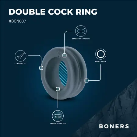 Boners Double Design silikonski prsten podesivi crni 2-u-1 sistem