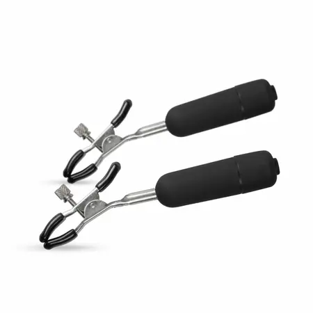 EasyToys Vibrirajuće Podesive Stege za Bradavice sa 10 Režima Vibracija, Crna